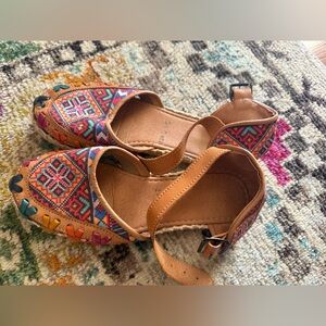 Colorful Embroidered Flats with Ankle Strap
